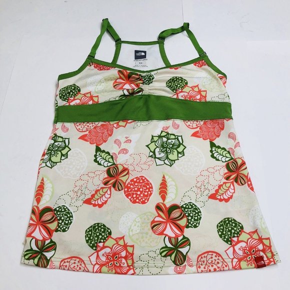 The North Face Sport Tank Top Shelf Bra Medium Beige Green Floral Empire Waist  - Picture 4 of 12